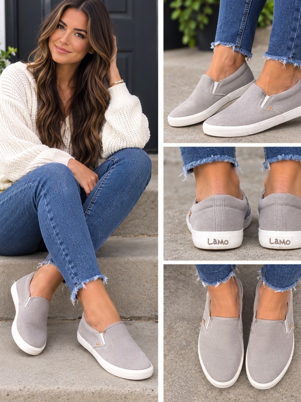 Lamo Women's Slip-On Sneakers — Light Gray Canvas Casual Shoes